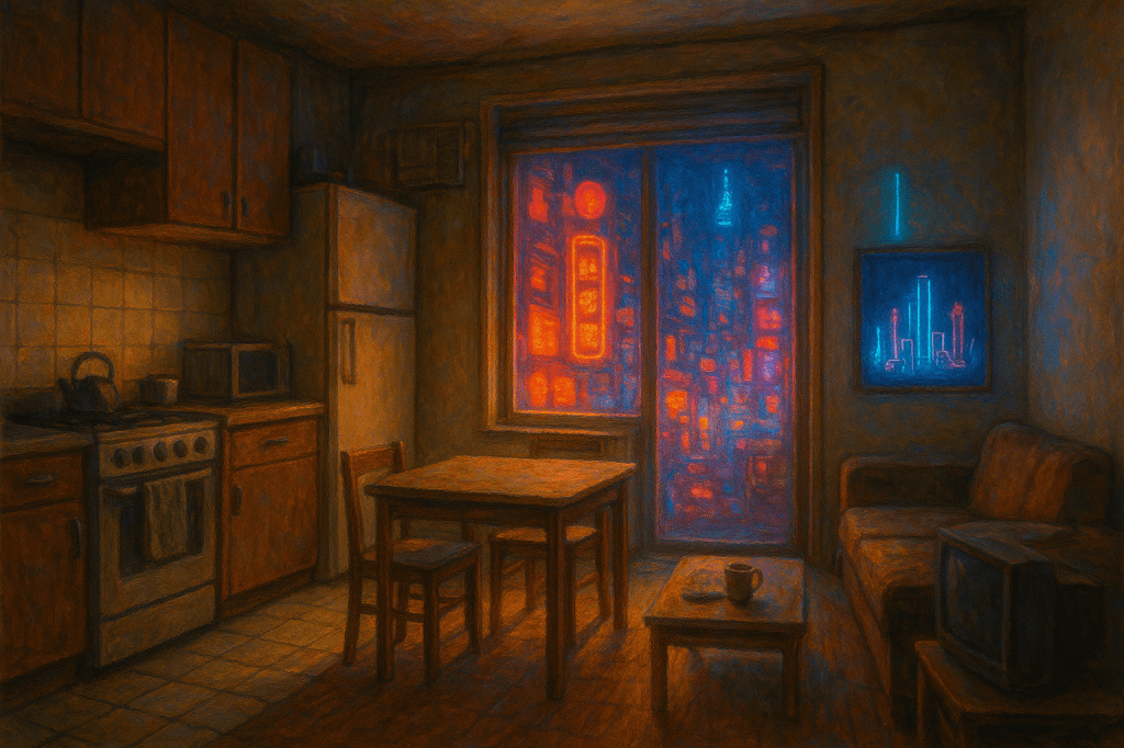 Karasu's apartment by night.