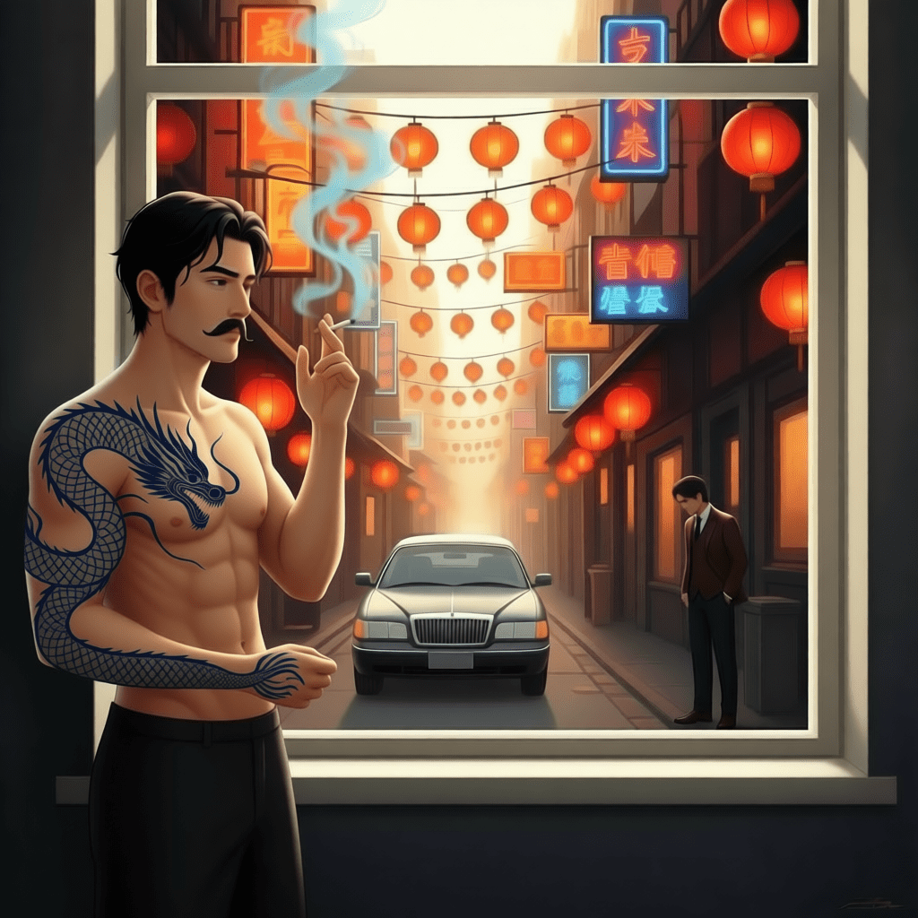 Karasu topless tattoo.