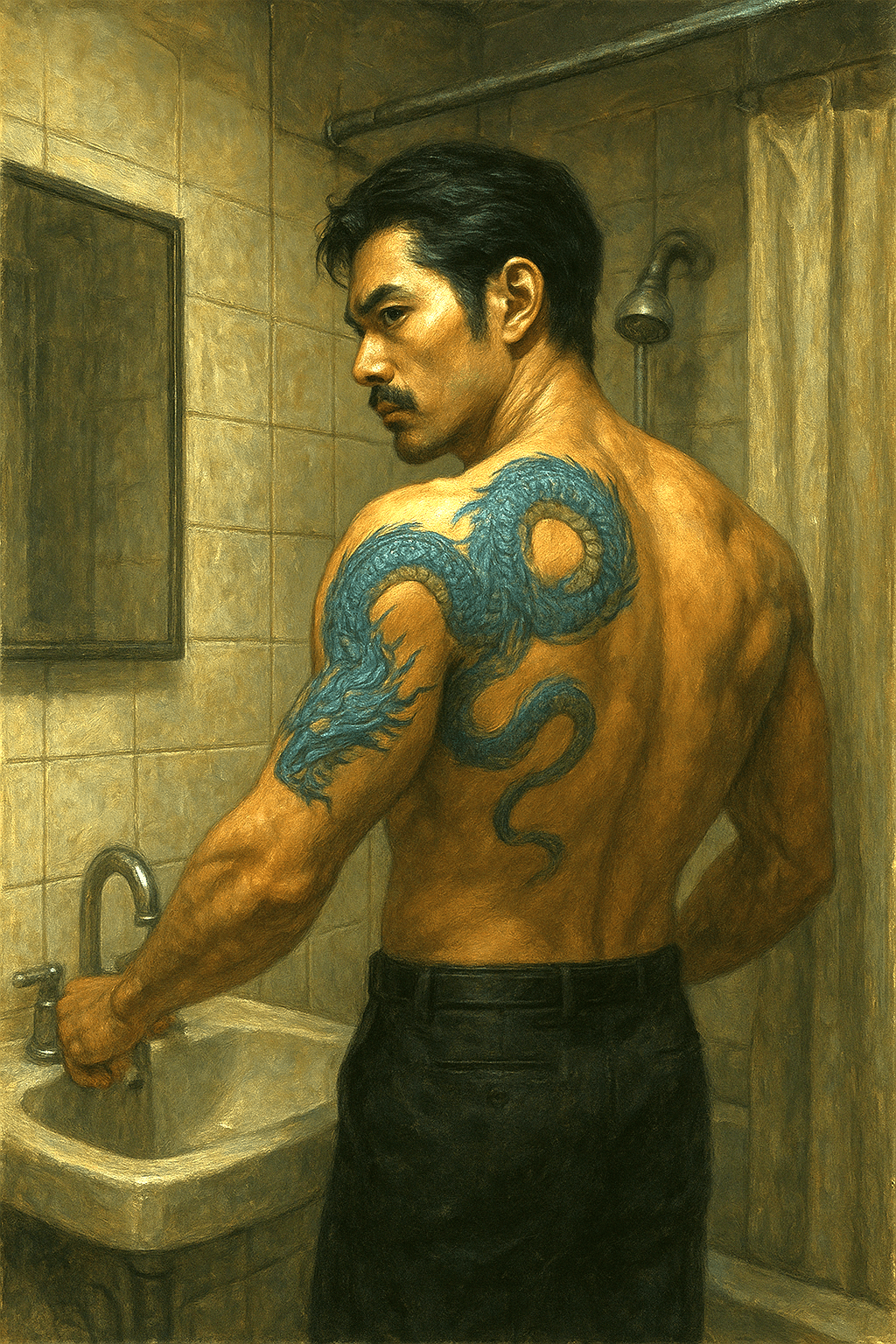 Karasu in the bathroom.