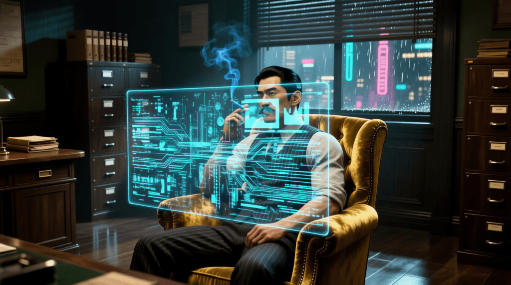 Karasu Komorebi in his office.