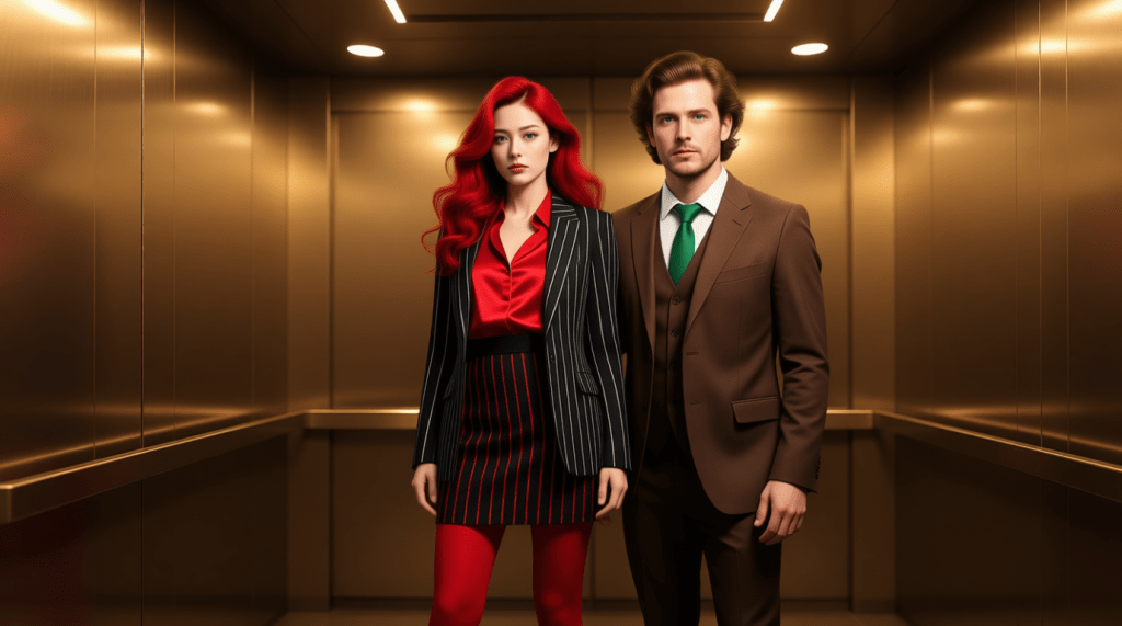 Rei and Cillian in elevator.