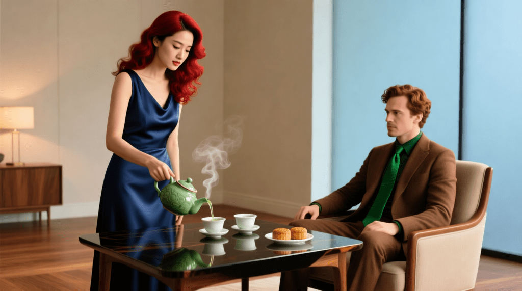 Rei and Cillian with tea.