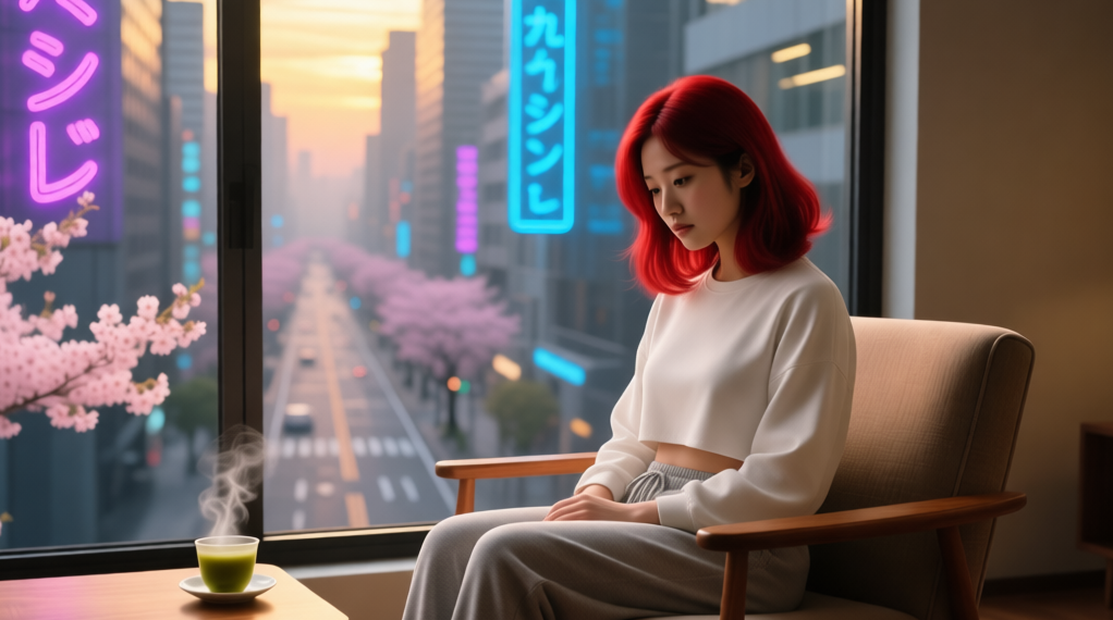 Rei in Sakura Avenues apartment.