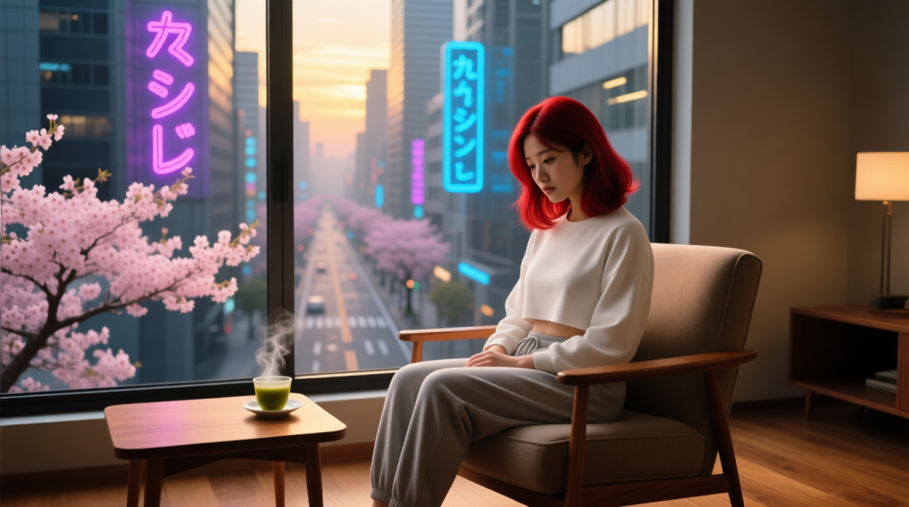 Rei in Sakura Avenues apartment.