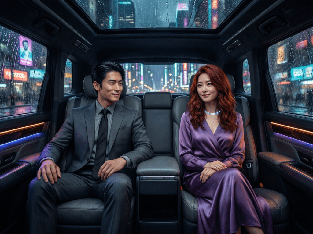 Rei and Takumi in limo.