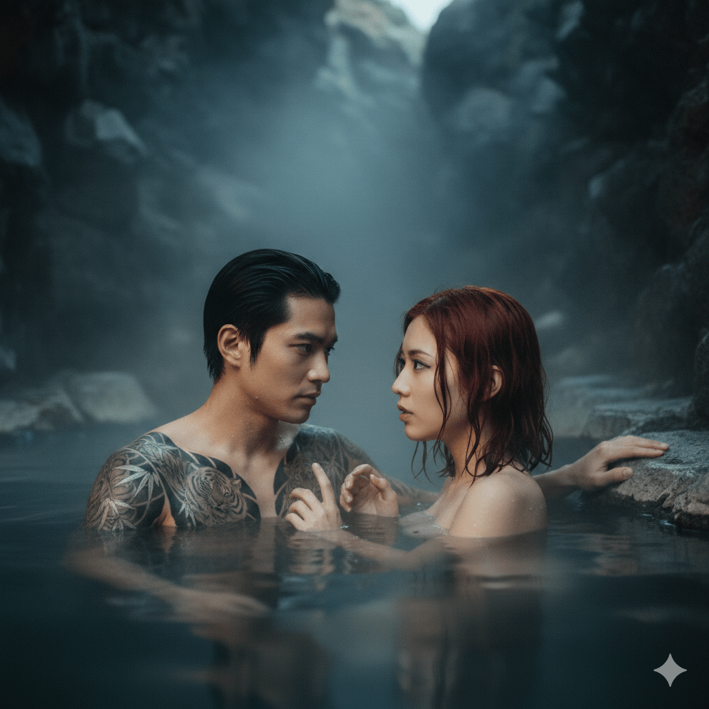 Rei and takumi in hot spring.