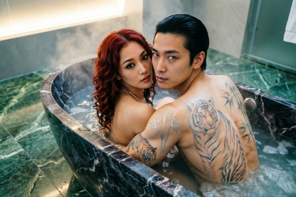 Rei and Takumi in the bath.