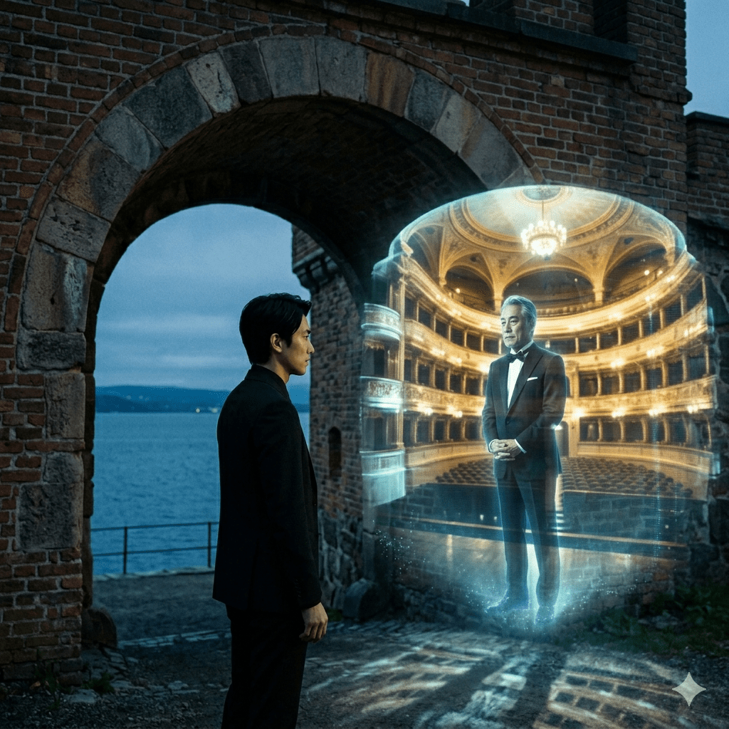 Takumi and holographic Kazuo Kuroda.